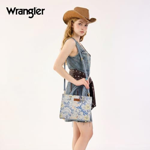 Image of Montana West Wrangler Tote Bag for Women, Floral Print Braided Tote Purse,Western Tote Handbag with Adjustable Shoulder Strap