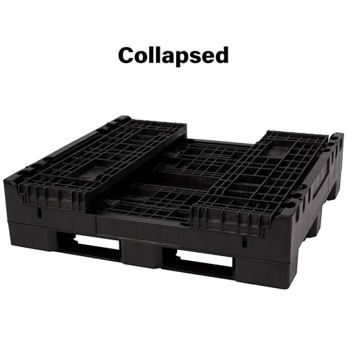 Image of Buckhorn 48 inch x 45 inch x 25 inch Collapsible Bulk Box Container, Extra-Duty Plastic Stacking Gaylord Box with 4-Way Forklift Access and 2 Drop Doors, 1700 lb Capacity Storage Tote, Black (BR48452520)