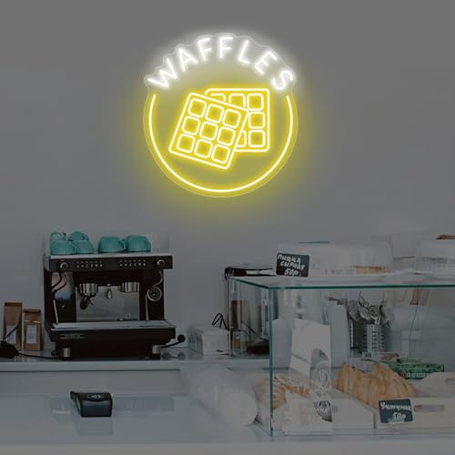Image of Waffles Neon Sign Bakery Shop Dessert House LED Neon Light Coffee Shop Cafe Home Kitchen Wall Art Decoration Personalized Gift, Dining Decor,Kids Room Decor, Food Neon Lights