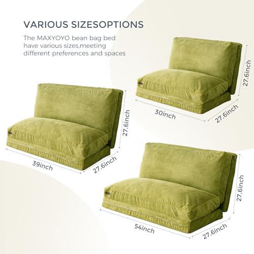 Image of MAXYOYO Folding Sofa Bed, Extra Thick and Long Floor Sofa Convertible Chair with Washable Cover, Floor Couch Lounge Bean Bag Bed for Living Room, Green, 30x91 Inch