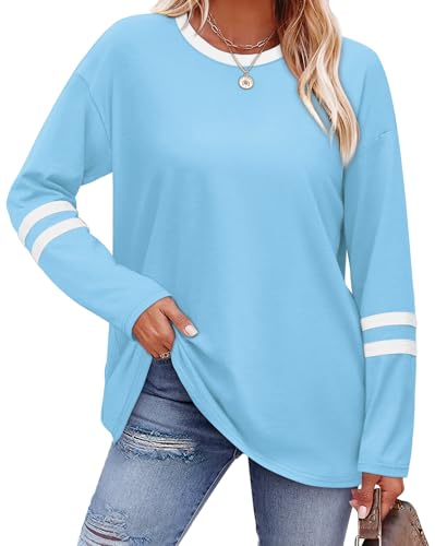 Image of Sampeel Long Sleeve Shirts for Women Color Block Casual Tops Fall Outfits 2026 Basic Tees Trendy Spring Clothes