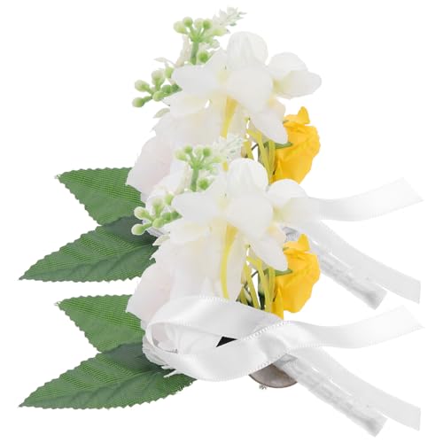 jojofuny 2 Ramilletes de Flores de Seda Amarillas Alfiler Práctico para Decoración de Bodas y Aniversarios, Accesorio Adecuado para Padrinos y Novios