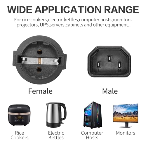 YAODHAOD C14 auf Schuko Stromadapter Kaltgerätestecker, CEE Adapter Kaltgeräte Verlängerung für USV