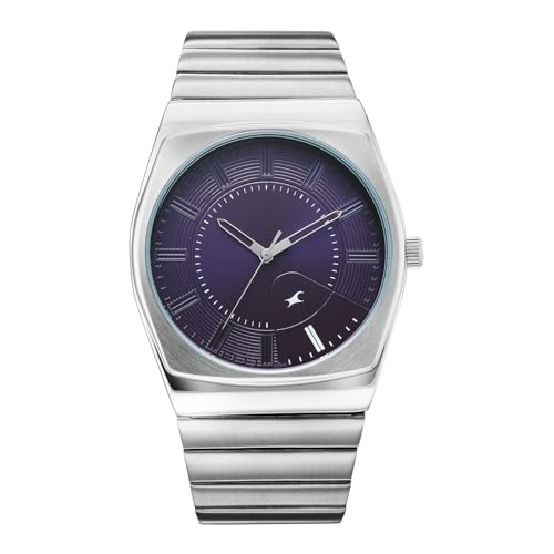 Image of Fastrack Stunners XI with Quartz Analog Dark Purple Dial Silver Stainless Steel Strap Watch for Men - 38212SM02