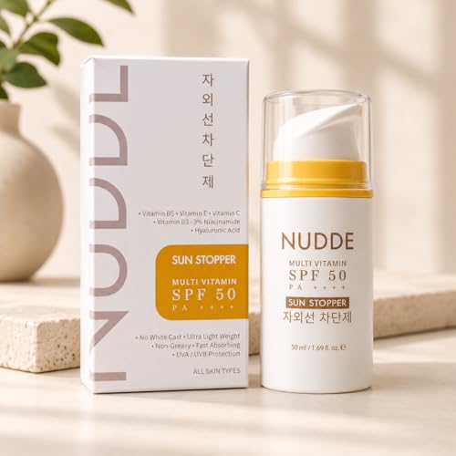 Image of Hydrating Fluid + Glow Booster | Multi Vitamin Sunscreen SPF 50 PA++++ | Broad Spectrum UVA /UVB Protection | No White Cast | Ultra Light Weight | 3% Niacinamide, Vitamin C, E & B5 | Korean Inspired Glow Sunscreen | In-Vivo & Dermatologically Tested | For All Skin Types | 50g