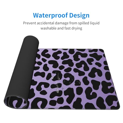 Image of Purple Leopard Print Extended Gaming Mouse Pad, with Stitched Edges Large Mouse Pad Desk Protector, Rubber Base Mousepad Keyboard Mouses Mat for Work Game Office Home- 32 inch X 12 inch Inch