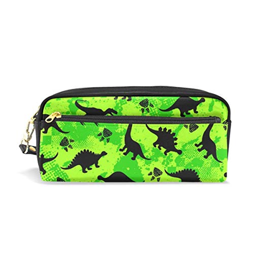 Preisvergleich Produktbild Ahdyr Bleistiftetui Dinosaurier Pfotenabdruck Leder Bleistiftbeutel Reißverschluss Stiftbeutelhalter Student Stationary Cosmetic Makeup Bag