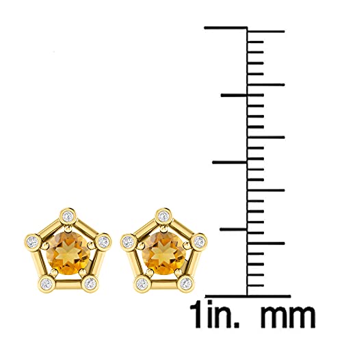 Gold Over Sterling Silver with Round Shape Natural Choice Of Gemstone and White Topaz Pentagon Shape Stud Earrings for Women's3