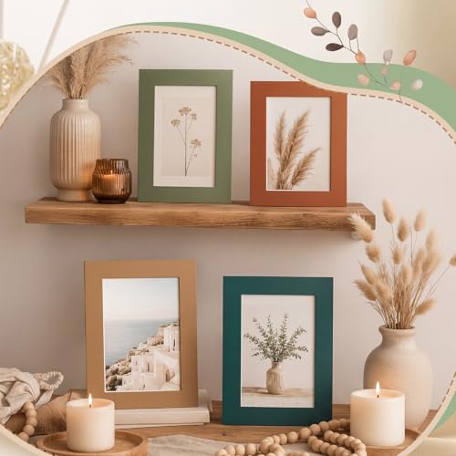 Image of AmazingSpark 50 Pack Boho Picture Frames for 4x6 Photos, Paper Photo Frame Bulk in 5 Earth Tone Designs, Rustic Bohemian Cardboard Picture Holders for Table Display, Gallery Wall, Party Favors Decor
