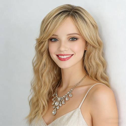 Fencca Blonde Wigs for Women Mid-length Curly Wig with Curtain