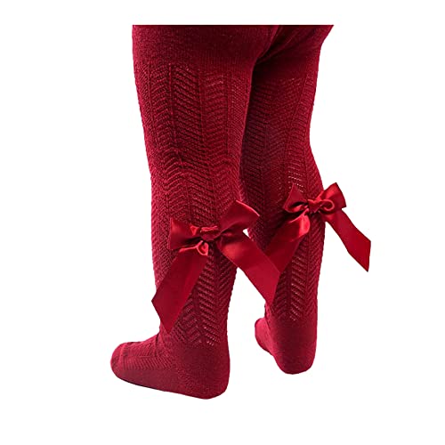 Aelstores Strumpfhose für Mädchen, Chevron Print mit Schleifenband, Strümpfe aus reichhaltiger Baumwolle, Farbe: Weinrot, Chevron Print (T120 Schleife) Größe: 0—3 Monate