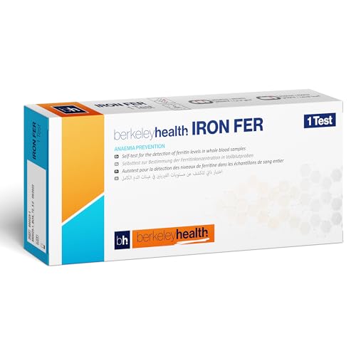 Berkeley Health Iron Deficiency Self Test Kit - Home Anaemia Screening - Ferritin Blood Check - Easy to Follow, Fast & 95% Accurate Diagnosis - 1 Pack