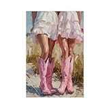 ZJIXAOSD Coastal Pink - Botas de vaquero para mujer, decoración de verano, 3 lienzos, pósteres para decoración de pared, hogar, bar, restaurante, garaje, cafetería, logotipo, regalo, 30 x 45 cm