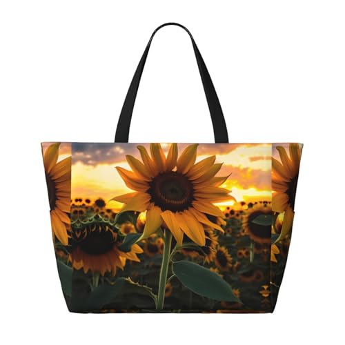 Farm Sunflower Large Capacity Beach Travel Bag, Foldable Beach Bag with Zipper, Great for Grocery Bag Pool Gym Travel Shopping2