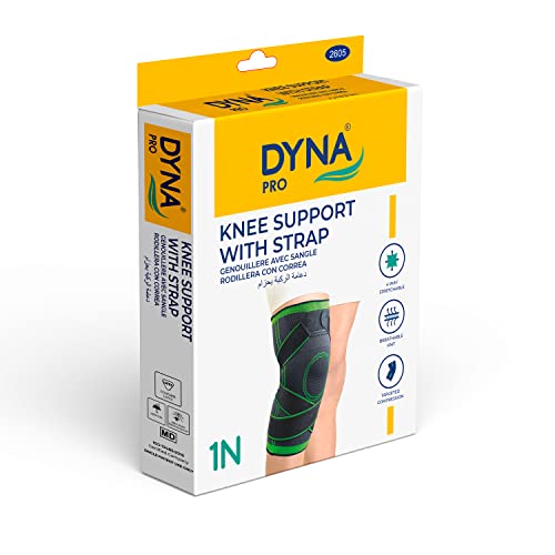 Image of Dyna Pro Knee Cap | Compression Knee Support | Adjustable Strap For Custom Fit | Injury Prevention, Recovery, Pain Relief, Gym, Crossfit, Meniscus Tear, ACL /PCL, Arthritis | Suitable Men Women | X Large (1 No) | Green