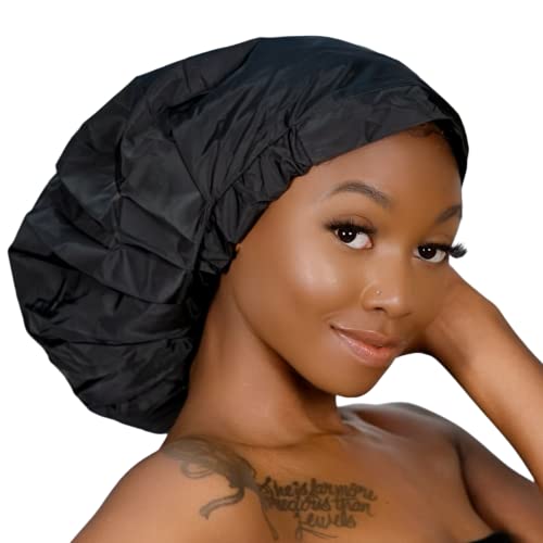 Bonnet de douche géant noir TTAT lavable pour tresses et dreadlocks - 6