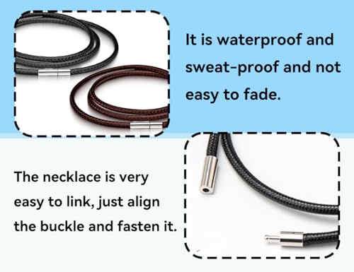 KAPSING 2 Stück Halskette,ohne Anhänger Wachs Lederkette,Halsband Kette,Polyester Kordelkette mit Verschluss,Männer lederhalsband,für Frauen,Jungen,Mädchen(700 * 3 mm,schwarz und braun)