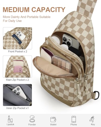 Image of Capolo Sling Bag for Women Men Waterproof Crossbody Bags for Women Trendy Casual Fanny Pack with Convertible Shoulder Strap Chest Bag for Travel Hiking(Khaki Square Grid, Medium)