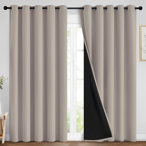 Image of Yakamok Natural Blackout Curtains 84 Inches Long for Bedroom 70 inch Wide 2 PCS | Blackout Curtain Panels for Bedroom, 2 Thick Layers Grommet Top Thermal Insulated Drapes with Black Liner for Living Room