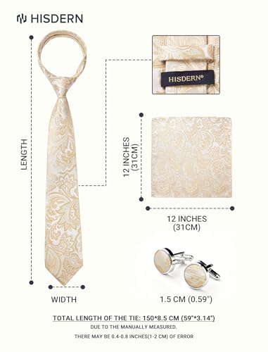 Image of HISDERN Ties for Men Paisley Tie and Pocket Square Cufflinks Set Formal Classic Floral Necktie Handkerchief Wedding Party