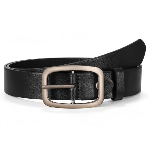 Image of WHIPPY Women's Leather Belts for Jeans Pants Dresses Fashion Ladies Waist Belt Gold/Sliver Buckle Casual Women Belt,Black(black buckle),XS