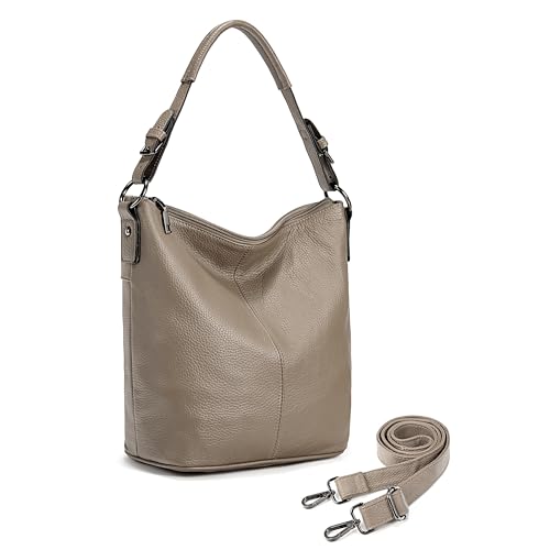 Image of YALUXE Women's Genuine Leather Hobo Handbags Bucket Purses Shoulder Bags Cross-bodys Bags