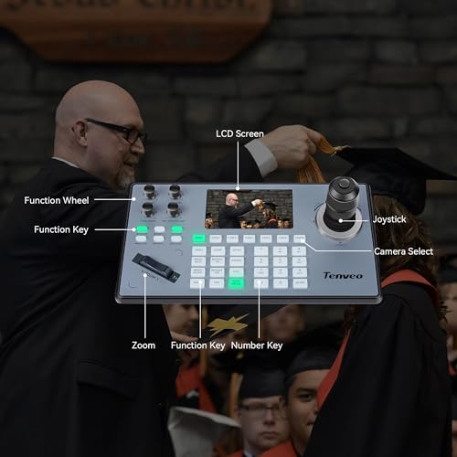 Tenveo PTZ Controller mit Joystick, Unterstützt VISCA,PELCO D/P-Protokoll,PoE/RS232/RS485/RS422/RJ45 Variable Speed 4D Joystick, Controller für Kirche Live Streaming