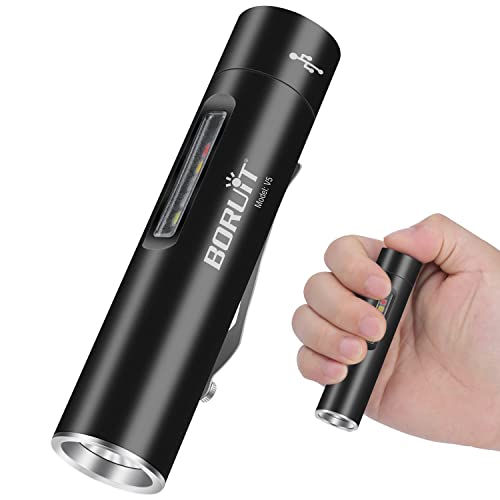 BORUIT V5 Mini torcia elettrica LED ricaricabile, 500 Lumen lega di alluminio torcia magnetica con clip, IPX5 impermeabile per emergenze di campeggio a piedi all'aperto