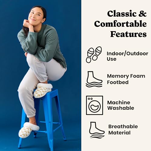 Image of Dearfoams Women's Memory Foam Cozy Soft House Slippers Gifts for Women Hannah Knit Clog House Shoes