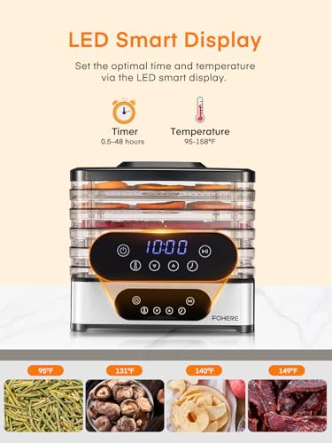 FOHERE Food Dehydrator, 5 BPA-Free Tray Dehydrators, 11.42" Stackable Trays - Image 5