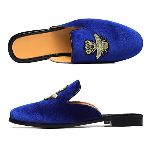 Image of FLQL Mens Shoes Luxury Velvet Gold Buckle Slip-on Penny Loafers Casual Smoking Slippers Indoor Outdoor Sandals Black Size 7-13