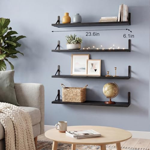 Image of YGEOMER Floating Shelves for Wall, 23in Black Wall Shelves for Living Room, Bathroom, Bedroom, Kitchen, Home Decor (Set of 4)