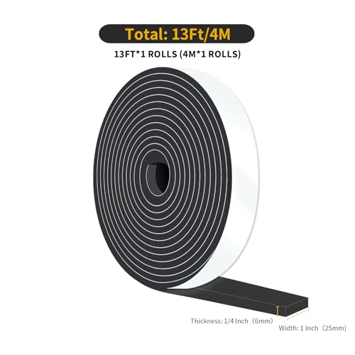 Image of Weather Stripping Tape for Door,High Density CR,1 in x 1 /4 in x 13Ft | Weather Stripping Door Seal,Soundproof,Cold Insulation,Foam Insulation Tape for Door, Front Door Frame, Windows,Black