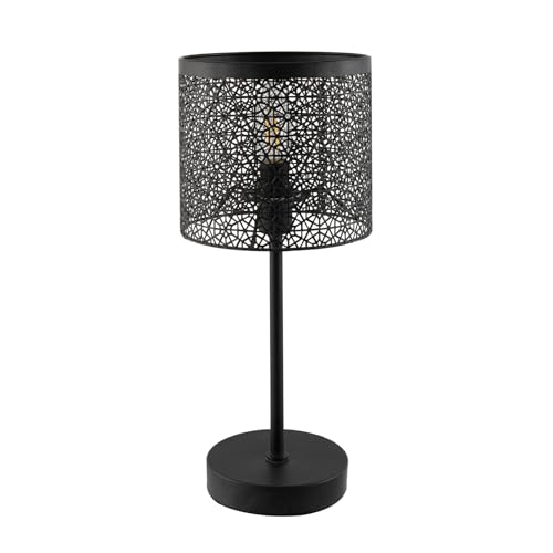 Happy Homewares Classic and Chic Moroccan Themed Matte Black Table Lamp with Inline Switch | 39cm x 17cm | for Bedside Office Lounge Bedroom etc