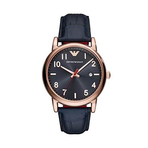 Emporio Armani Relógio masculino de couro com três ponteiros, ouro rosa/azul-marinho, Couro com três mãos