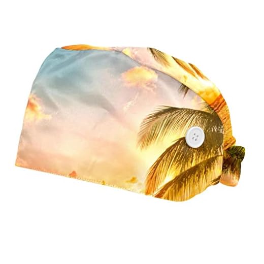 Arbetskeps med knapp och svettband justerbar, tropiska palmer vid solnedgången strand, arbetshattar för kvinnor män 2-pack, Flerfärgad-2765, en storlek