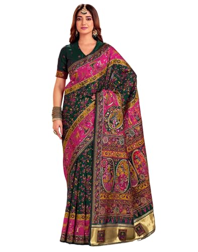 Image of SIRIL Women's Silk Kashmiri Minakari Jacquard Saree With Unstitched Blouse Piece