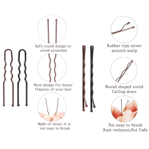 300pcs Bobby Pins Kit, 200 Hair Grips 100 Rubber Hair Bands for Women, U Shaped Hair Pins Black and Brown Bobby Pin Styling Accessories with Storage Box, 2inch, 2.36inch, 2.75inch - Image 4