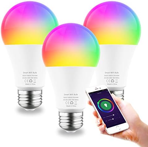 Smart Light Bulb E26 9W WiFi Color Changing LED Bulbs Work with Alexa Google Home, Tunable White 2700-6500K Dimmable RGB Lighs Bulb, A19 900Lm, No Hub Required (3 Pack)