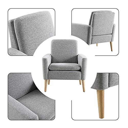 Lohoms Mid-Century Modern Accent Chair Fabric Upholstered Comfy Reading Arm Chair For Bedroom, Living Room Stuffed Seat Single Sofa Chair With Wood Legs - Grey #TOP3