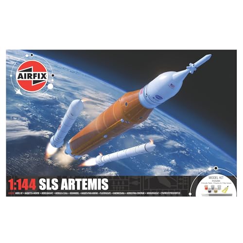 Airfix A50202 SLS Artemis Gift Set - Plastic Model Kits, Spacecraft Building Kits for Adults & Kids 8+, Includes: 1:144 Scale Model, Humbrol Acrylic Paints, Brushes & Poly Cement