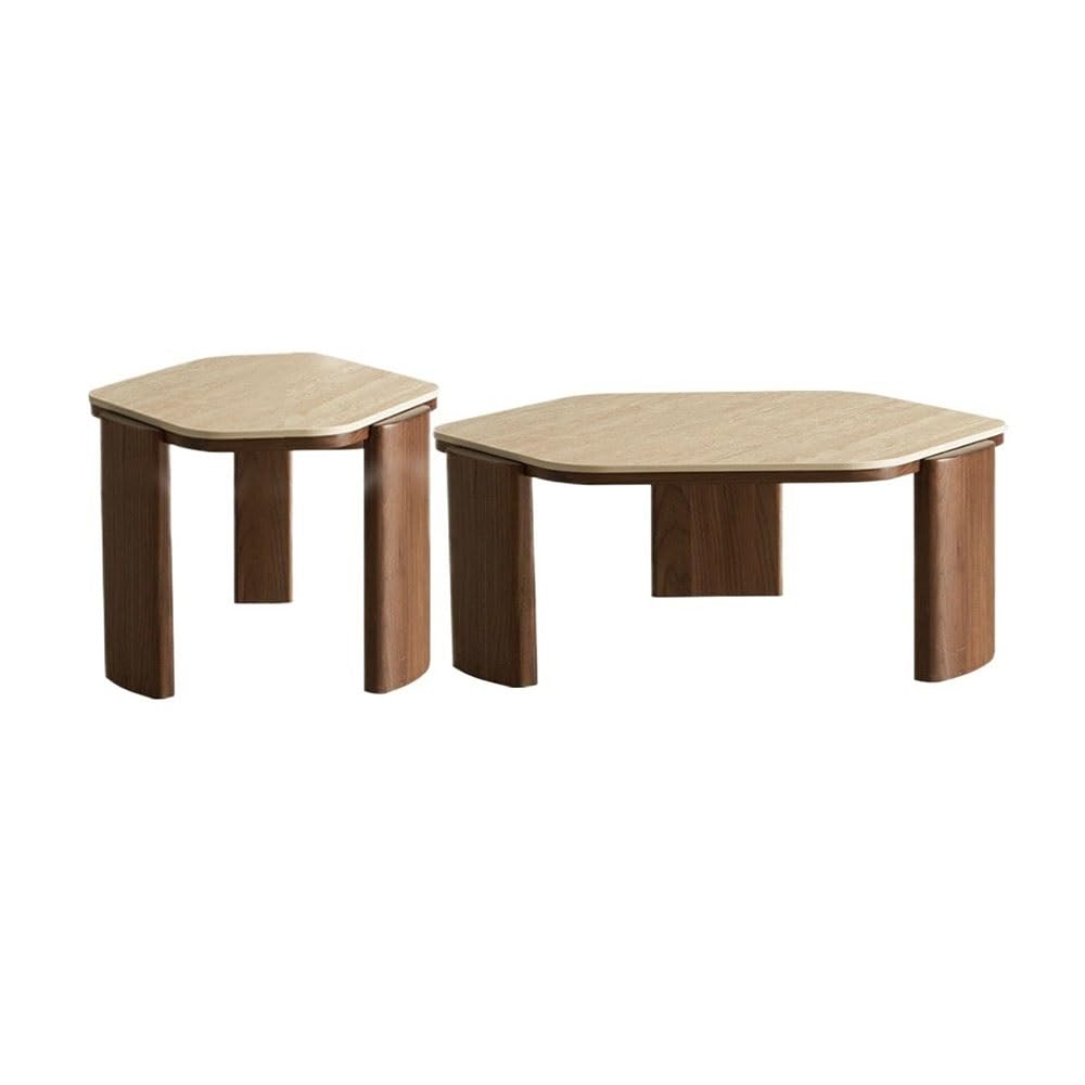 ZTHYSHOZ Side Table Wood & Stone Coffee Table Set Two Piece Organic Shape Matching Design