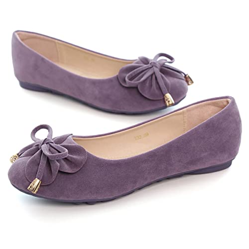 Hee grand Women's Slip On Ballet Flats Cute Flowers Soft Flock Round Toe Flat Shoes