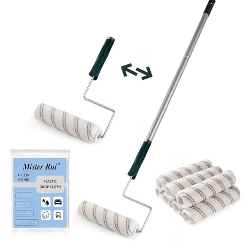 Manchon de rouleau de peinture de 230 mm, 7 housses de rouleau de peinture en microfibre, grand rouleau de peinture, cadre de rouleau de peinture de 22,9 cm avec rallonge, film de protection ou Manchon de rouleau de peinture de 230 mm, 7 housses de rouleau de peinture en microfibre, grand rouleau de peinture, cadre de rouleau de peinture de 22,9 cm avec rallonge, film de protection ou