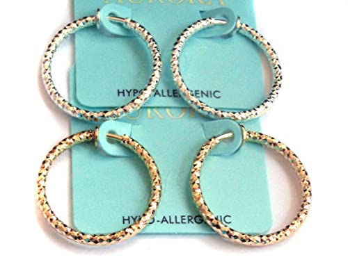 Aretes clip-on con aro de 1 pulgada, tono plata miniatura 2