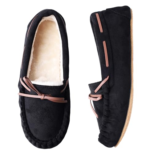 Women's House Slippers Moccasins Slippers Indoor Outdoor Cozy Faux Fur Micro Suede Slip on Loafer House Shoes