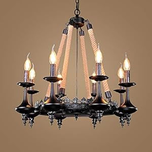 WHSS Retro gloeilamp industriële wind zwart ronde zes lichtbron ijzer + hennep touw verstelbare cafe bar internet bar…