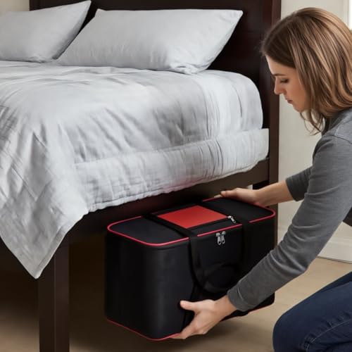 Image of RADIANT Nylon Big Underbed Storage Bag Moisture Proof Cloth Organiser with Zippered Closure and Handle(BlackRed, 54x46x28cm) (Rectangular) (Pack of 2)