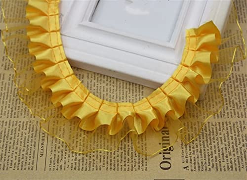5 Yard Vintage Ruffle Satin Lace Edge Trim Pleated Ribbon Fabric Hem Diy Sewing Clothes Curtain Craft Supplies Decoration (Color : Yellow, Size : 5.5Cm*5 Yards) #TOP2