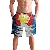 DerlonKaje Colorado Flag Mountain Village Day Swim Trunks Summer Beach Shorts Pockets Boardshorts Men Mesh Lining